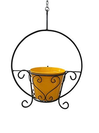 Green Gardenia Iron Hanging Basket with Metal Pot Yellow