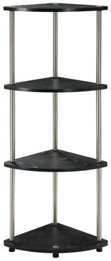 4 Tier Corner Unit Bookcase, Made Of Durable Metal And Particle Board, Presented In Black And Chrome Finish, Perfect For Display Or Storage