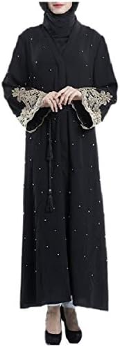 CuteRose Women Long-Sleeve Ankle Length Embroidered Muslim Dresses Abaya