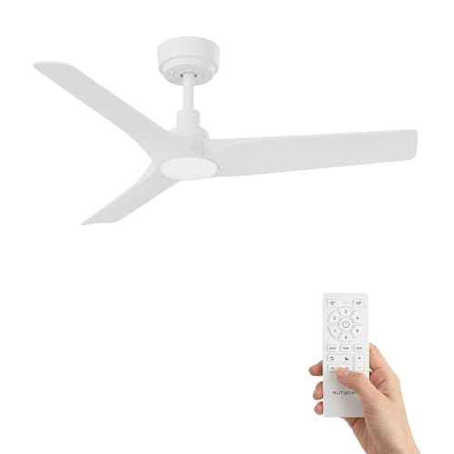AUTODAY Ceiling Fan With Led Light, 18W Dimmable, Silent DC Motor 32W, 106Cm, ABS Blades, Memory Remote, 6 Speed, White