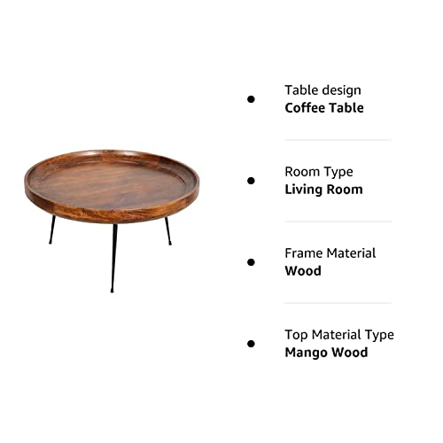 The Urban Port Round Mango Wood Coffee Table with Splayed Metal Legs