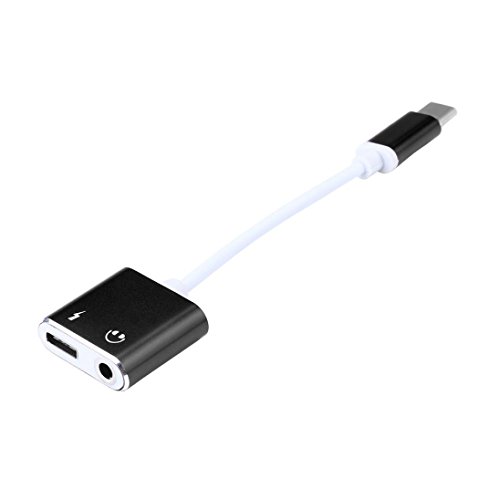 SUEKQ 2 In 1 Type-C To 3.5mm Head Aux Audio USB Type C Stereo Sound Card Audio Adapter Headphone Jack and Adapter Charge for PC, Mac, Laptops and Mobile Phones (black)