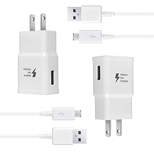 Eaxxfly Wall Charger Kit Adaptive Fast Charge Compatible Samsung Galaxy S7 / S7 Edge / S6 / S6 Plus / Note5/4 /S4/S3, USB 2.0 Fast Wall Charger Adapter and Micro USB Cable (2 Adapter + 2 Cable)