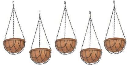 ECOPAL - Coir Hanging Basket - 6 inch - Pack of 5 (15 cm) Metal Hanging Planter Basket with Coco Coir Liner and Chain Garden Decoration Indoor Outdoor