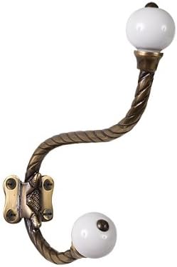 Brass Elegans BE-407AB Rope Design Double Robe or Coat Hook with Porcelain Accents, Antique Brass Finish