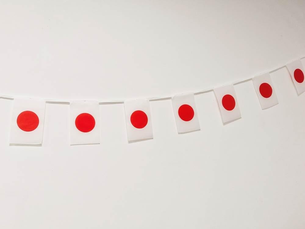 Japanese Flag 40 Pieces with Garland 11.4 m – National Flag 14 x 21 cm for Bar Garden Decorations