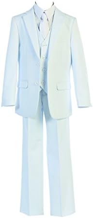 BJK Collection Boys’ 5 Pcs Formal Suit Silver White ( Prom Suits ) Sizes 2-20
