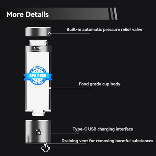 ALTHY Performance Hydrogen Water Generator Bottle, SPE#PEM Dual Chamber Technology, H2 Analytics Certified to IHSA Standard, PPB & Time & Battery Display Screen