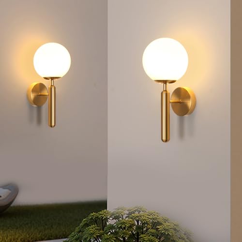 DELIPOP E27 2 Pieces Wall Lamp Indoor Vintage Modern Gold Wall Lamp Ball Lamp for Bedroom Living Room Hallway Kitchen Coffee