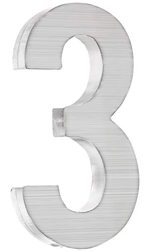 PEELCO Silver Stainless Steel Floating Address Numbers for Houses 3", Acrylic Backing, 3M Double Sided Tape, Hardware Included, 3