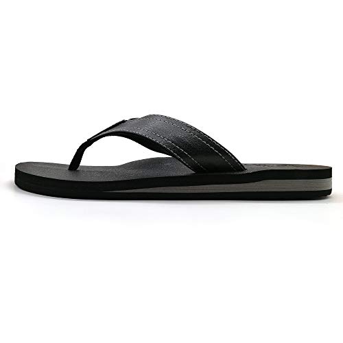KUAILU Men's Yoga Mat Leather Flip Flops Thong Sandals With Arch