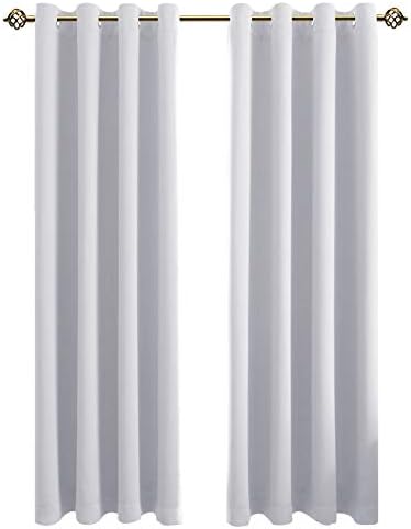 FLOWEROOM Room Darkening Blackout Curtains, Thermal Insulated Draperies with Grommet for Bedroom,Greyish White Blackout Curtains 84 inches Long, 52 by 84 inch