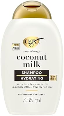 Champô nutritivo + Leite de Coco (385 ml), champô hidratante com leite de coco e óleo e proteína hidrolisada do leite, surfactantes sem sulfatos, para cabelo seco
