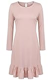 Meaneor Women Ruffles Hem Loose Solid Shift Dress Nude Medium