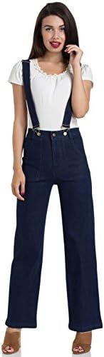Voodoo Vixen Sara Retro 40's 50's Vintage High Waist Wide Leg Trousers - Blue (L)