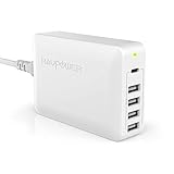 RAVPower USB PD Charger, 60W 5-Port USB C Charging Station USB Charger with Power Delivery Port Compatible with Nintendo Switch, MacBook, iPhone X 8 Plus, Pixel 2016 and iSmart Ports (White)
