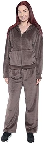 Fancy Jade Women's Plus Size Athletic Soft Velour Zip Hoodie and Sweat Pants Set (Brown, 2X)