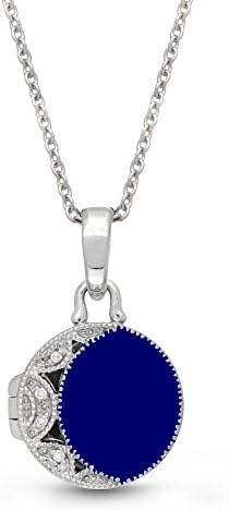 With You Lockets Sterling Silver-Blue Pendant-Round-Custom Photo Locket Necklace-34inch chain-The Kiera