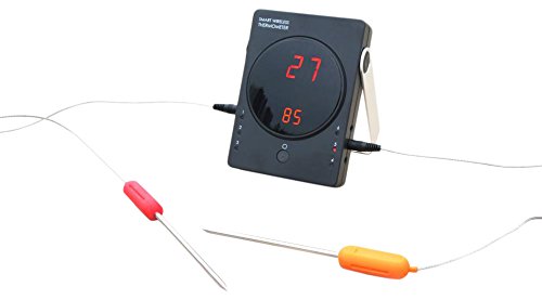 Wireless Bluetooth Instant Read Digital Cooking Thermometer with Dual Probes and iPhone Android Smart Phone App - Oven, BBQ Grill and Smoker Safe - NutriChef PWIRBBQ50
