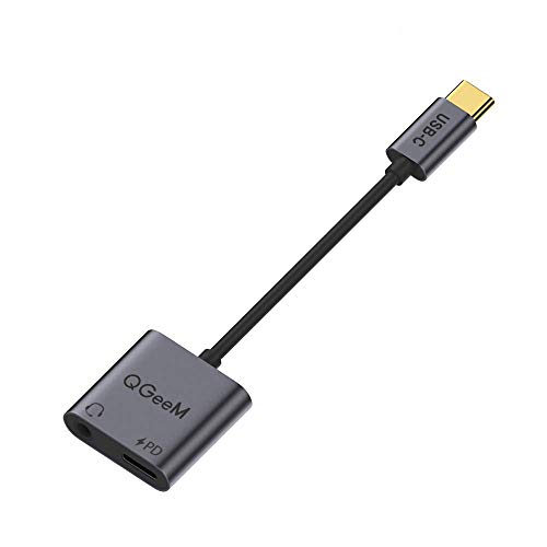 USB C to 3.5mm Aux Audio Adapter,QGeeM 2 in 1 Type C to AUX Jack Stereo usb c headphone Converter,with Volume Control and PD 60W Charging,Compatible with 2018 Ipad Pro,Pixel 2XL/3/3XL,HTC,USB C TO AUX