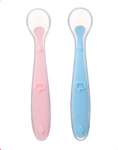 2 Pcs Food-grade Liquid Silicone Baby Feeding Spoon Healthy Care Kits - Easy Grip Soft Silicone Heat-resistant Bendable Tips  - More Safe and Clean Toddler Utensils