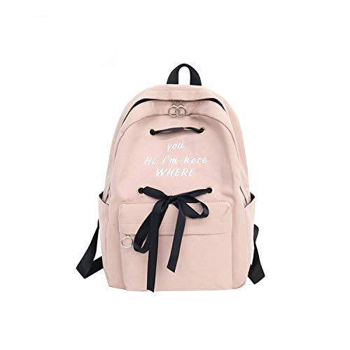 Women School Bags for Teenage Girls Travel Korean Style Embroidery Bow Backpack,Pink