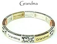 Tri-tone Grandma Family Theme Stretch Bracelet w/Gift Box Athena Brand