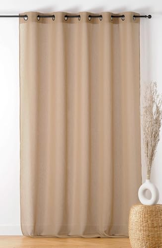 LINDER - Voilage Bouclette - Finition Œillets Couleur Canon de Fusil - Coloris Ficelle - 290x240cm - 100% Polyester - Collection Boucline