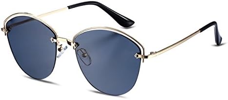 Semi Rimless Polarized Sunglasses Women Copper Frame Oval Shape Mirrored Lens (Black, 55)