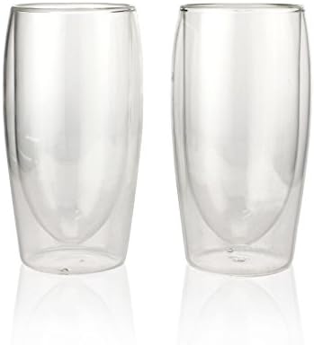 Top Shelf Double Wall Clear GlassTumbler Highball/Beer/Juice/Soda Pop Glass, Value Set of 2, 12oz capacity