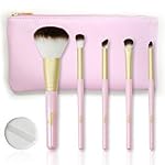 Qivange Makeup Brushes, Premium Blush Blending Eyeshadow Bronzer Brush Set+Sponge Puff(5pcs Pink)