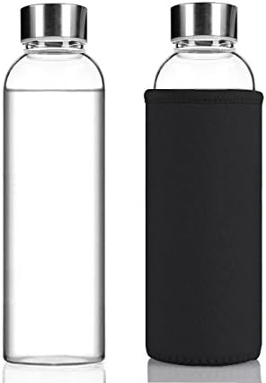 July Sky Stylish Portable Borosilicate Glass Water Bottle(12.6oz) with Colorful Protective Bag(Black)