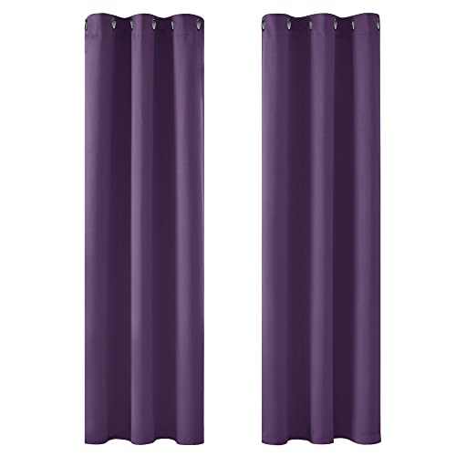 Deconovo Solid Blackout Curtains - Eyelet Curtains for Girls Bedroom - Dark Purple, 42 x 90 Inch, 2 Panels — image 1