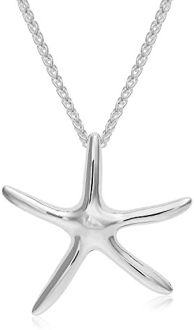 Sterling Silver Solid 3-D Large Size Starfish Charm And Necklace. (18" Inches)