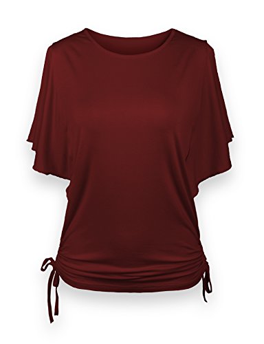 ReliBeauty Women’s Flutter Sleeve Solid Tops (4-6, Wine Red)