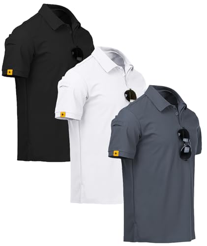 ZITY 3 Pack Men's Polo Shirt Short Sleeve Breathable Quick Dry Men's Polo Shirt Summer Sports Shirt Casual Golf Shirt Regular Fit