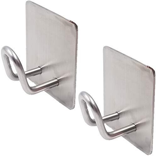Robe Towel Hooks Coat Hooks, Double Prong Shower Holder for Razor Loofah Bathrobe [Self Adhesive - Heavy Duty Stainless Steel - Sleek Design] Kitchen Hooks for Utensils, Bathroom Hanger Organizer