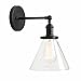 Permo Single Sconce with Funnel Flared Glass Clear Glass Shade 1-Light Wall Sconce Wall Lamp (Black）