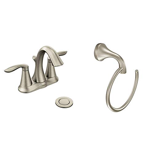 Moen 6410BN Eva TwoHandle Centerset Bathroom Faucet with Drain Assembly, Brushed Nickel