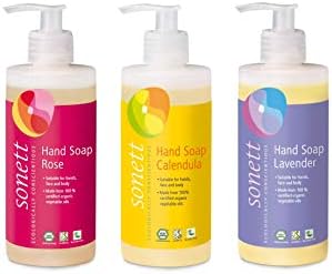 Sonett Organic Hand Soap for Face and Whole body (3 Pack) Calendula, Lavender and Rose (3 x 10.14oz Pump Bottles)