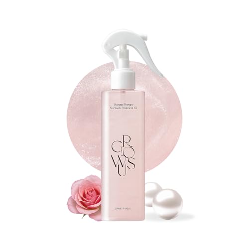 GROWUS Damage Therapy No-Wash Treatment - Leave-in Conditioner Spray & Heat Protectant for Dry Damaged Hair - Anti-Frizz Detangler with Pearl Protein, Softness & Radiant Shine, 8.45 fl.oz (Due Rose)