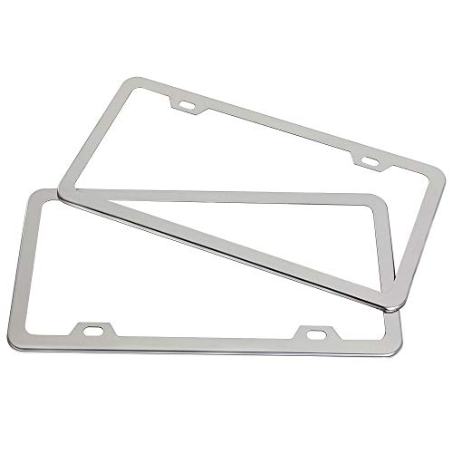 Airisoer License Plate Frame Stainless Steel Upgraded Car Licenses Plate Covers Holders for US Vehicles, Silver 2 PCS 2 Holes