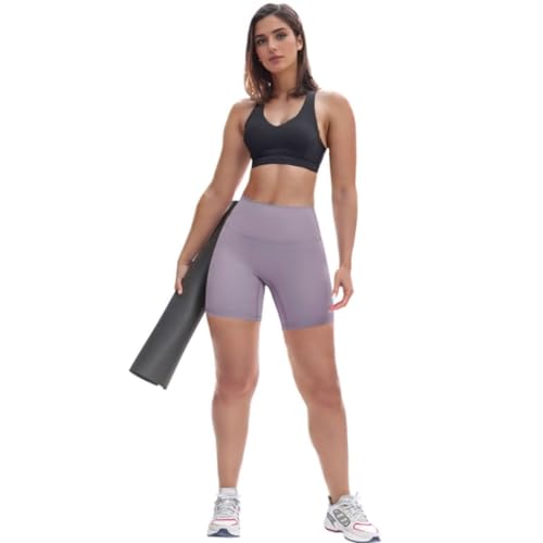 MEIDES YOGA SHORTS WITH TUMMY CONTROL NO FRONT SEAM HIGH WAIST BOOTY ATHLETIC WORKOUT GYM BIKER RUNNING SHORTS FOR WOMEN PURPLISH PINK