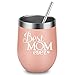 Best Mom Ever - LEADO 12 oz Stainless Steel Wine Tumbler with Lid and Straw, Insulated Stemless Novelty Valentine's Mom Sippy Cup, Perfect Birthday Gift for New Mother, Mom To Be (Blush Gold)