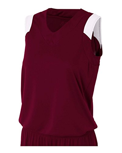 A4 Sportswear Maroon/White Ladies XL Moisture Management V-Neck Muscle (Blank) Uniform Jersey Top