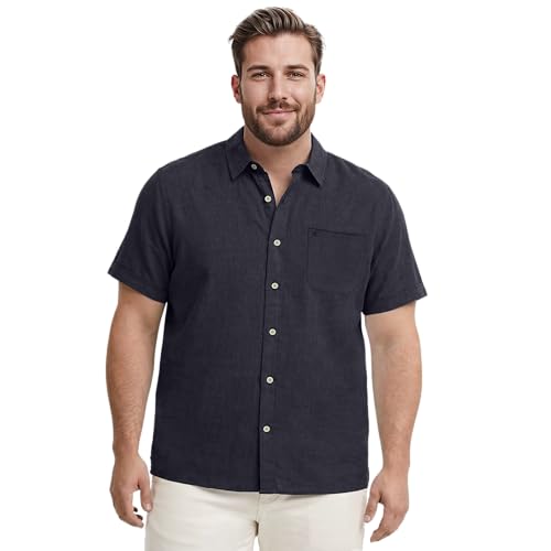Izod Men's Big & Tall Luxury Classics Short Sleeve Solid Button Down Shirt, Bla…