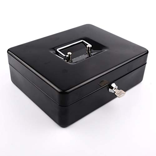 Cash Box,Locking Cash Box with Tiered Money Tray and Key Lock, Black, 0.21 Cubic Feet