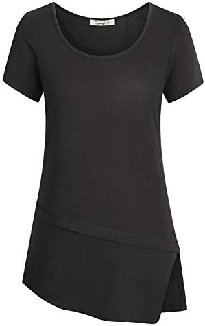 Women's Scoop Neck Short Sleeve A Line Layered Casual Tunic Blouse Top