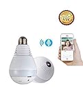 360° Panoramic Fisheye IP Wireless WiFi Security Light Bulb Camera LED Baby &Pet Camera with Motion Detection, Two Way Audio, Night Vision