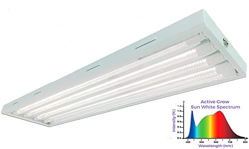 Active Grow T8 LED Grow Light Fixture (PREWIRED) for Indoor Gardens and Leafy Greens – Contains (4) 22W T8 HO 4FT LED Tubes – Sun White Full Spectrum (High CRI 95) – 120-277VV
